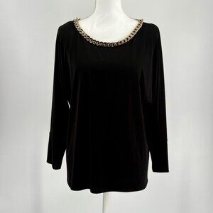 Calvin Klein Womens Black Top With Gold Chain Neck Detail Size M